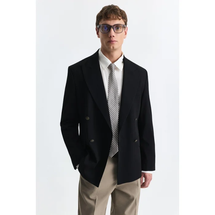 Wool Blend Double Breasted Blazer Jacket - 2