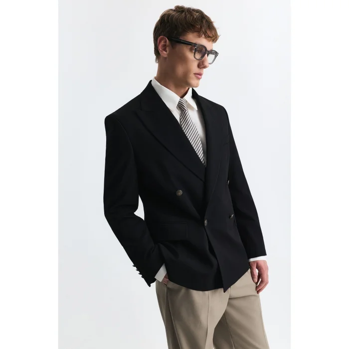 Wool Blend Double Breasted Blazer Jacket - 3