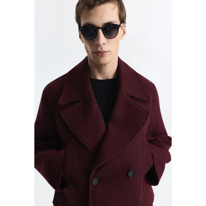 Wool Blend Double Breasted Coat - 5