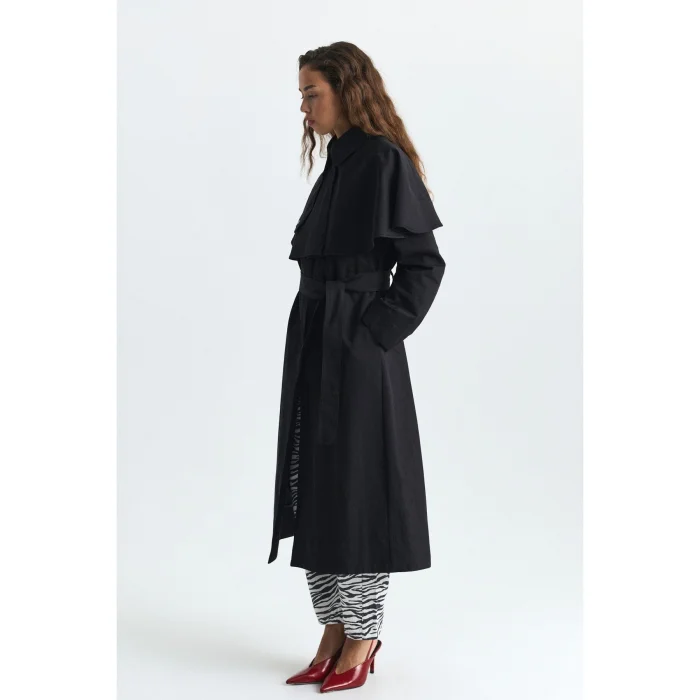 Cape Detail Long Trench Coat - 5