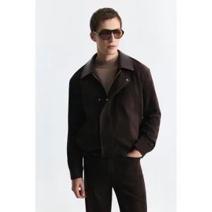 Relax Fit Contrast Collar Brown Jacket - 2