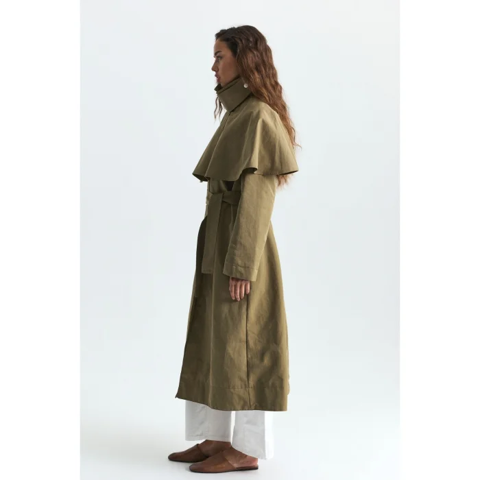 Cape Detail Long Trench Coat - 3