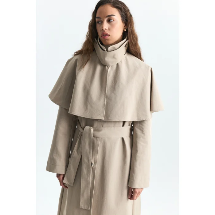 Cape Detailed Long Trench Coat - 4