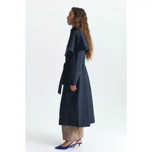 Cape Long Trench Coat Navy Blue - 3