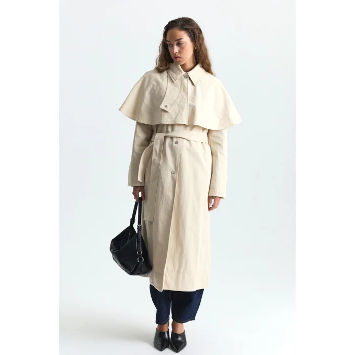 Cape Detail Long Trench Coat - 2