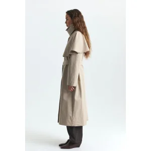 Beige Caped Long Trench Coat - 3