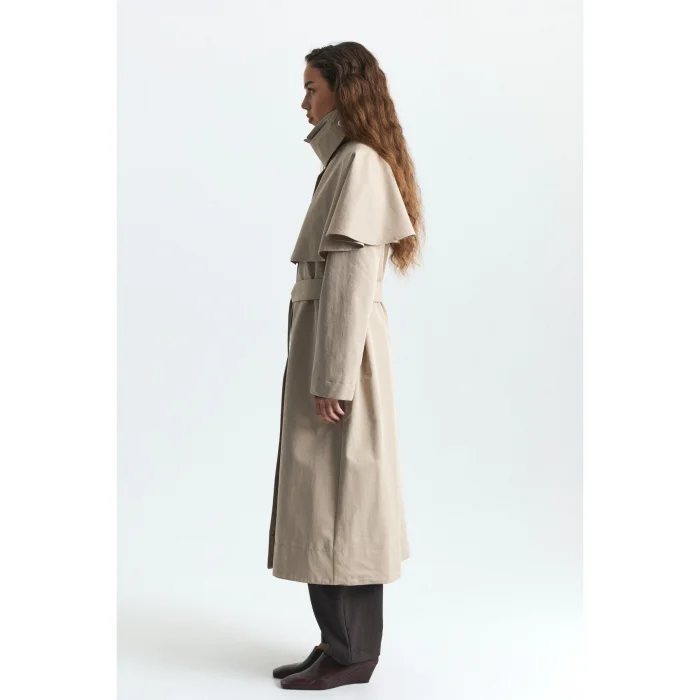 Beige Caped Long Trench Coat - 3