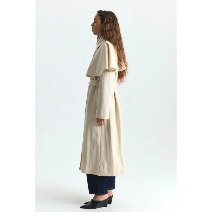 Cape Detail Long Trench Coat - 4