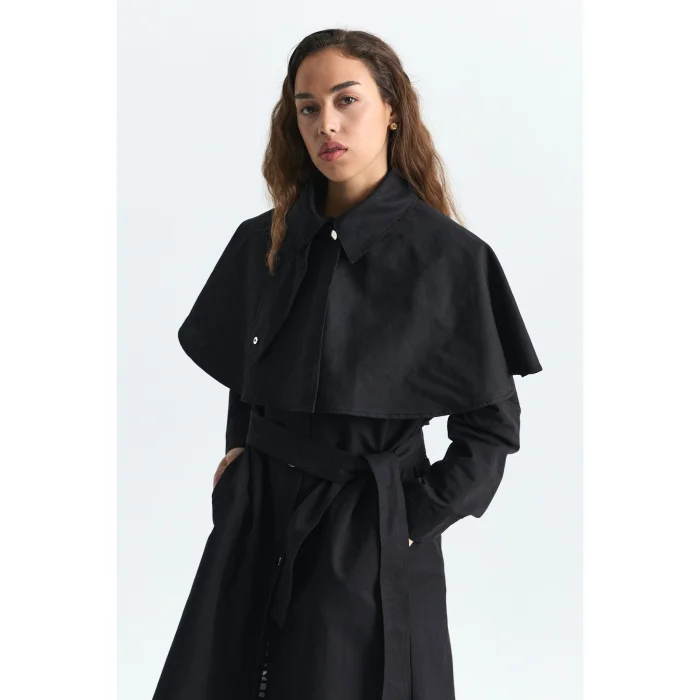 Cape Detail Long Trench Coat - 4