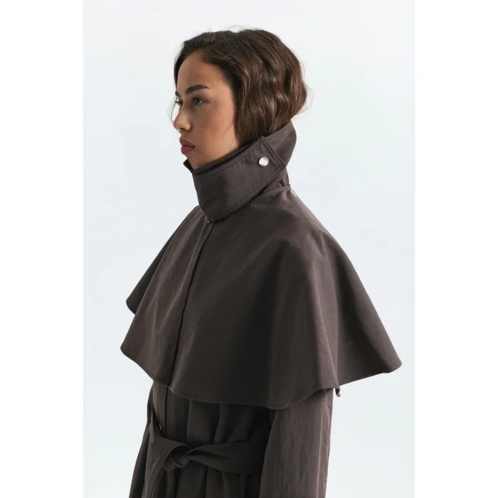 Caped Long Trench Coat - 6
