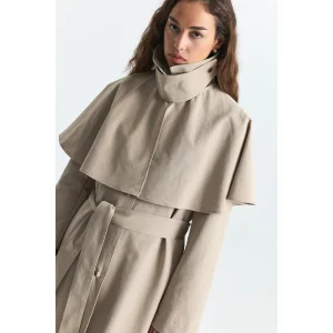 Cape Detailed Long Trench Coat - 5