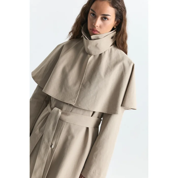 Cape Detailed Long Trench Coat - 5