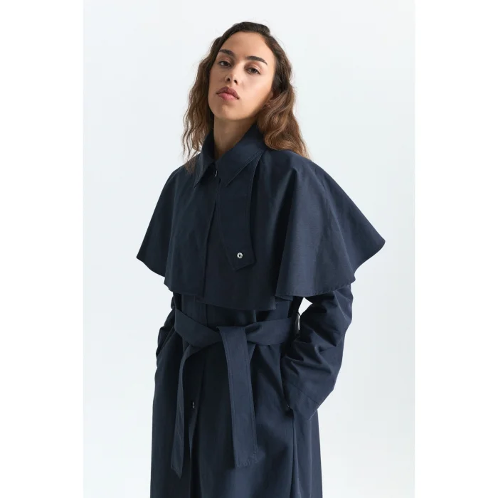 Caped Long Trench Coat - 5