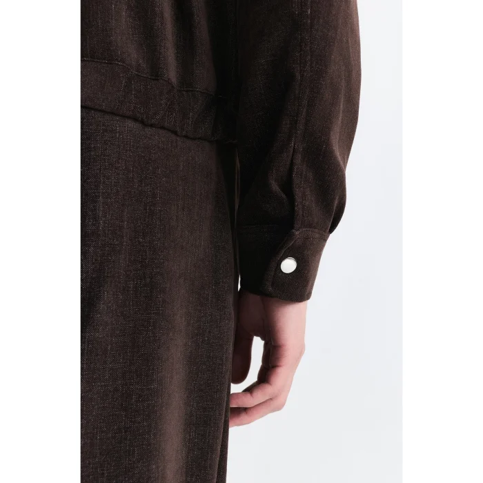 Relax Fit Contrast Collar Brown Jacket - 5
