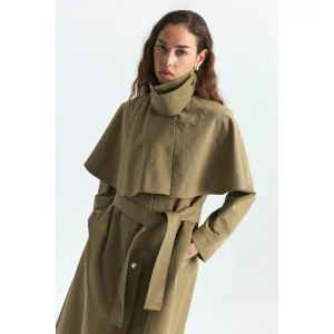 Cape Detailed Long Trench Coat - 4