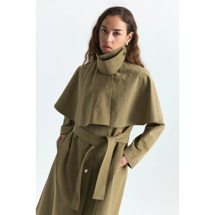Cape Detailed Long Trench Coat - 4