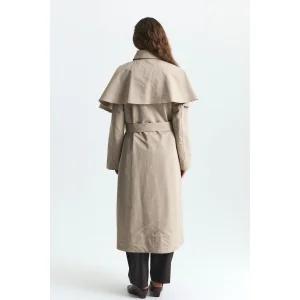 Beige Caped Long Trench Coat - 2