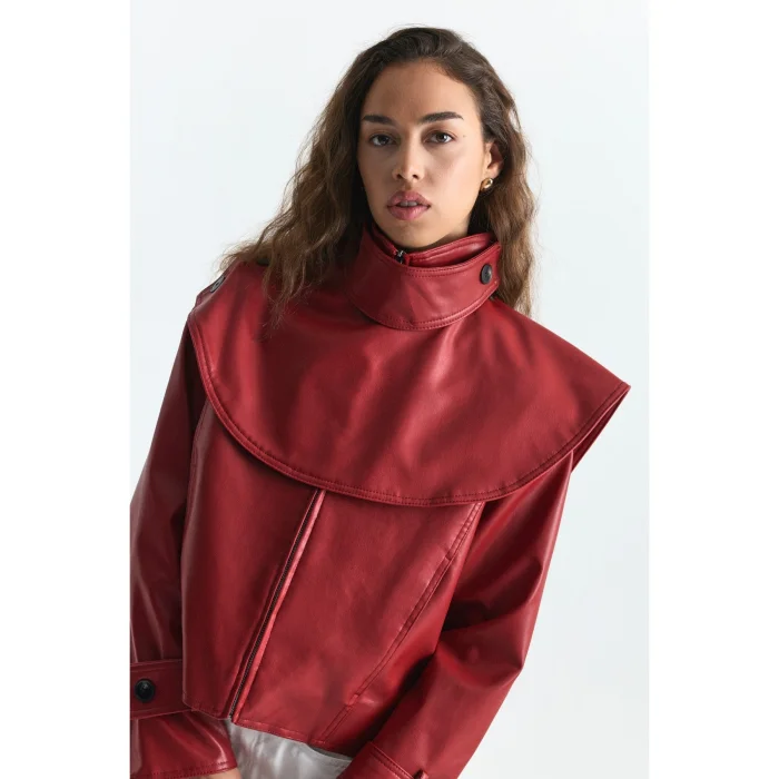 Shawl Collar Faux Leather Jacket - 5