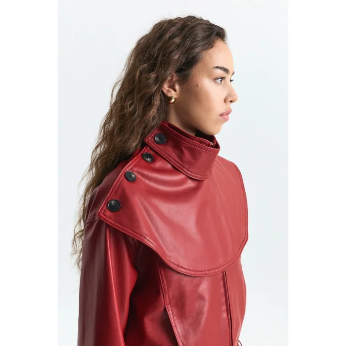 Shawl Collar Faux Leather Jacket - 6