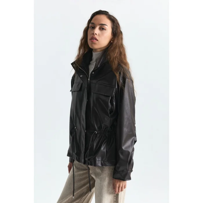 Brown Faux Leather Bomber Jacket - 2