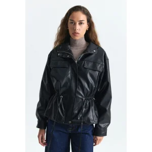 Faux Leather Bomber Jacket - 1