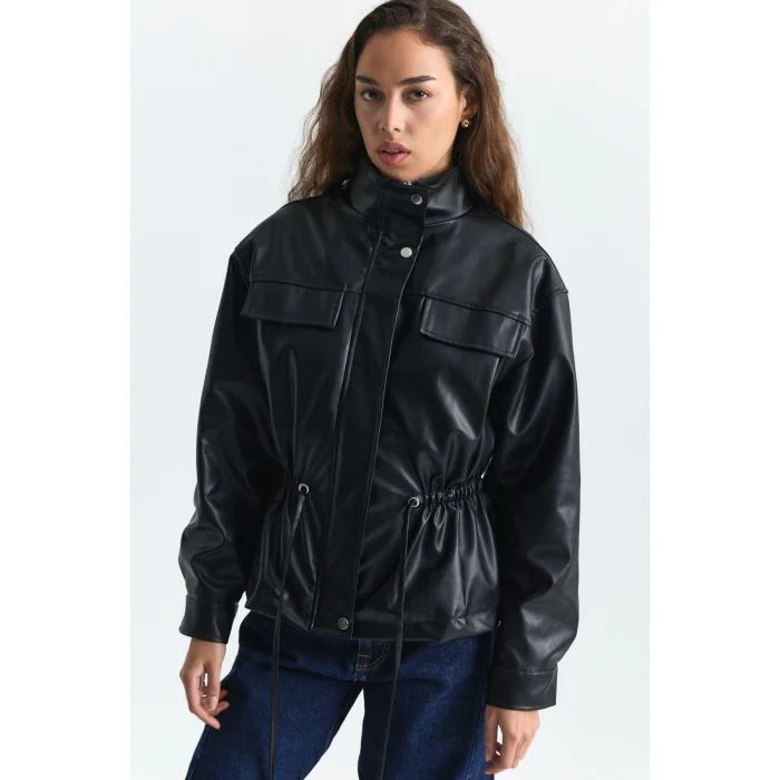 Faux Leather Bomber Jacket - 2