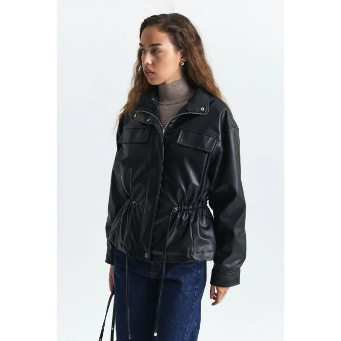 Faux Leather Bomber Jacket - 3