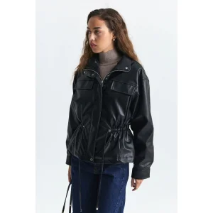 Faux Leather Bomber Jacket - 2