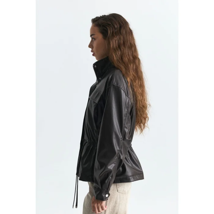 Brown Faux Leather Bomber Jacket - 4