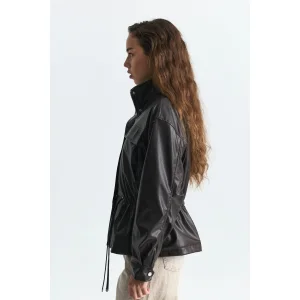 Faux Leather Brown Bomber Jacket - 4
