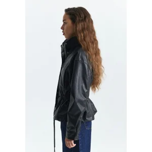 Faux Leather Bomber Jacket - 5