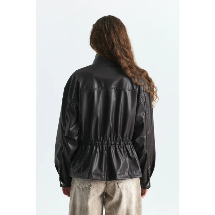 Brown Faux Leather Bomber Jacket - 3
