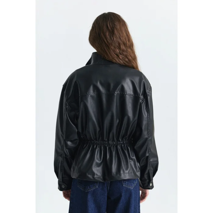 Faux Leather Bomber Jacket - 4