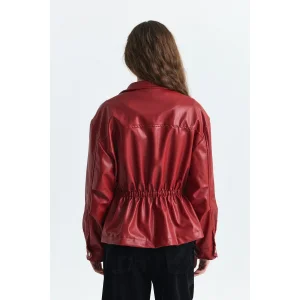 Faux Leather Red Bomber Jacket - 3