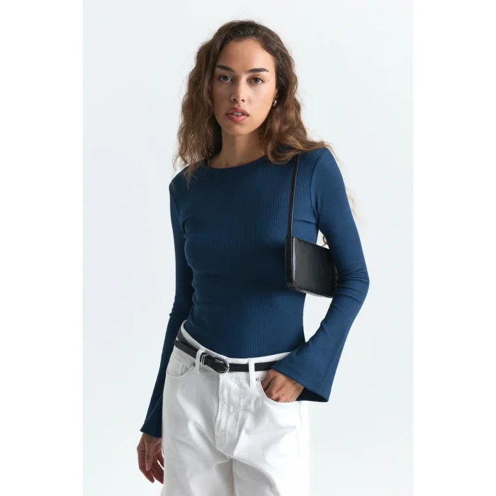 Petrol Blue Batwing Sleeve Basic T-shirt - 2