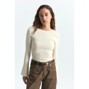 Batwing Sleeve Beige T-shirt - 1