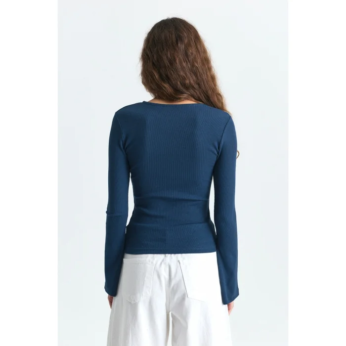 Petrol Blue Batwing Sleeve Basic T-shirt - 3
