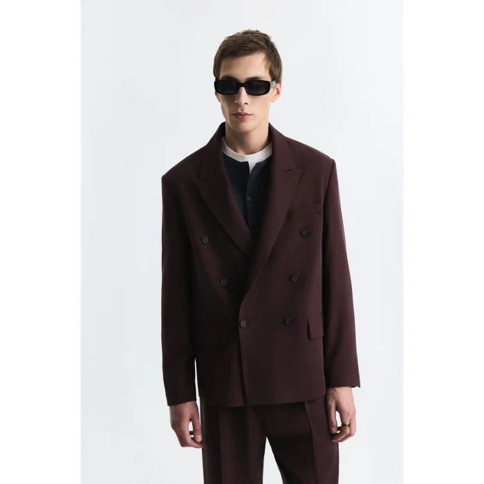 Lyocell Blend Double Breasted Relax Fit Suit Jacket - 6