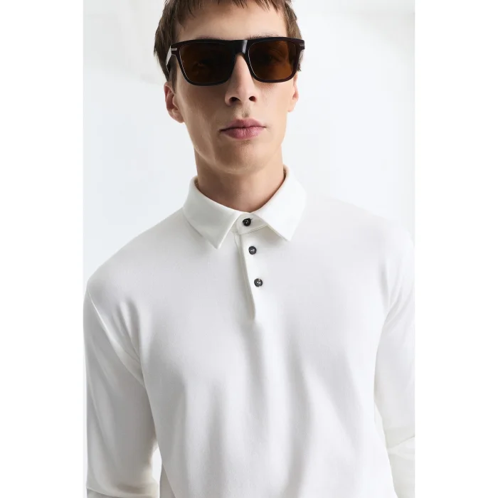 Regular Fit Ecru Polo Neck T-shirt - 3