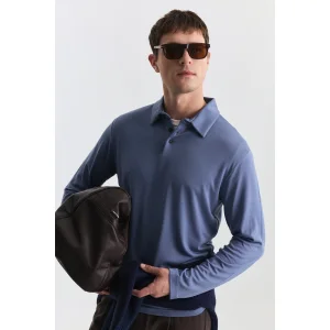 Indigo Regular Fit Polo Neck Long Sleeve T-shirt - 3