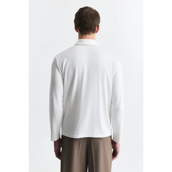 Regular Fit Polo Neck Ecru Long Sleeve T-shirt - 2