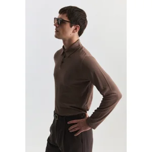 Regular Fit Brown Polo Neck T-shirt - 4