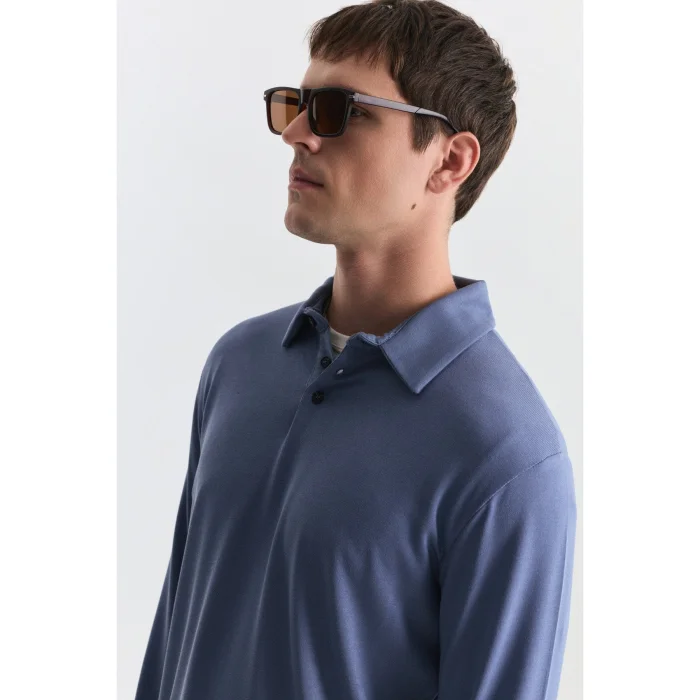 Indigo Regular Fit Polo Neck Long Sleeve T-shirt - 5