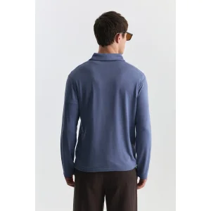 Regular Fit Polo Neck Long Sleeved Indigo T-shirt - 3
