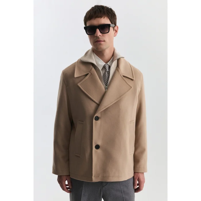 Relax Fit Double-Breasted Short Coat - 7