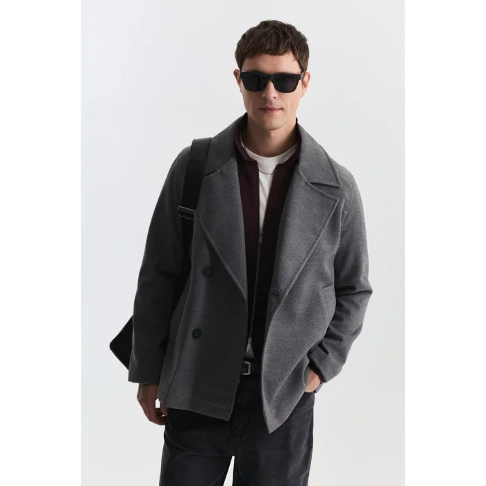Relax Fit Double Breasted Short Coat - 5