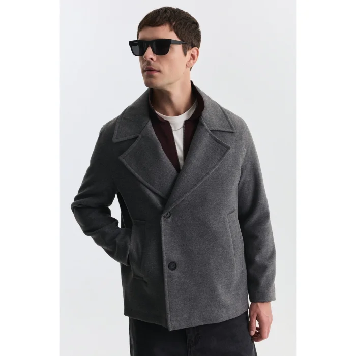 Relax Fit Double-Breasted Short Coat Gray - 2