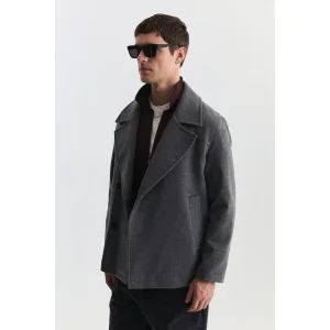 Relax Fit Double Breasted Short Coat - 3