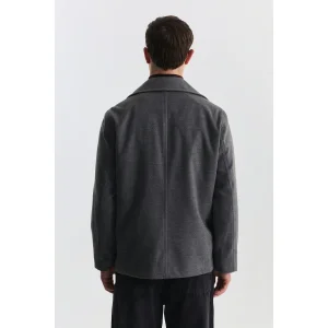 Relax Fit Double-Breasted Short Coat Gray - 4