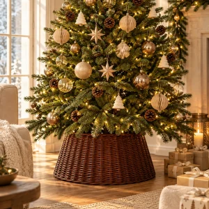 Rattan Christmas Pine Tree Stand - Christmas Tree Skirt - 3